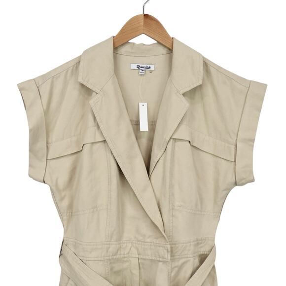 NWT Madewell Tie-Waist Linen Blend Romper In Summer Dune Tan Size 6 - Picture 5 of 12